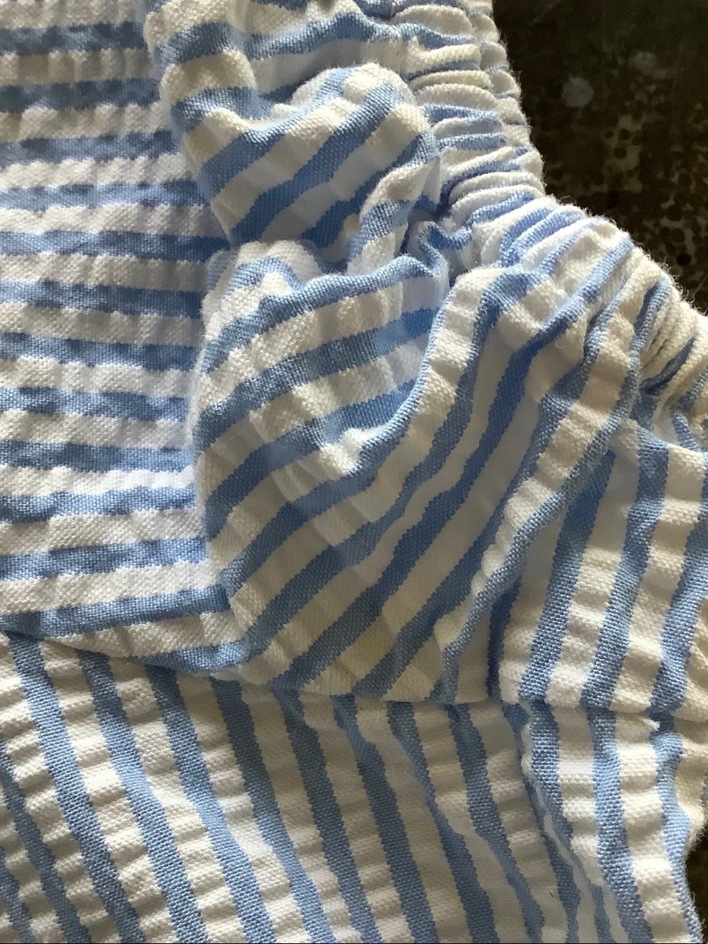 Crewcuts Light Blue and White Striped Puff Sleeve Top